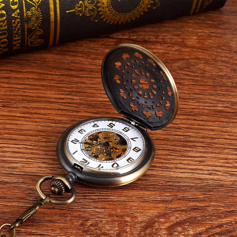 Large bronze spider web pattern mechanical pocket watch hollow retro flip mechanical watch nostalgic pocket watch