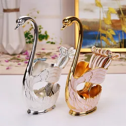 Coffee Dessert Spoon Set European Elegant Swan Fruit Scoop Holder Decorative Tableware Coffee Spoon Stand Kit Table Decor