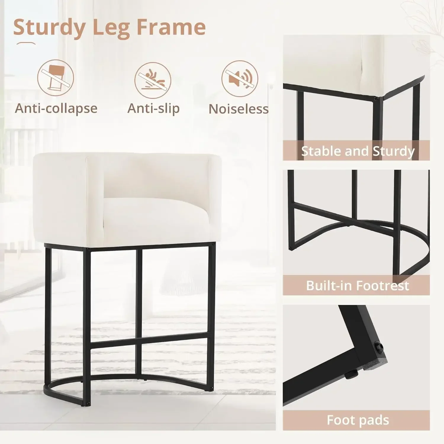 27" H Barhocker in Thekenhöhe, 2er-Set, moderne Barrel-Thekenhocker mit Rückenlehne und Armlehnen, schwarze Metallrahmen
