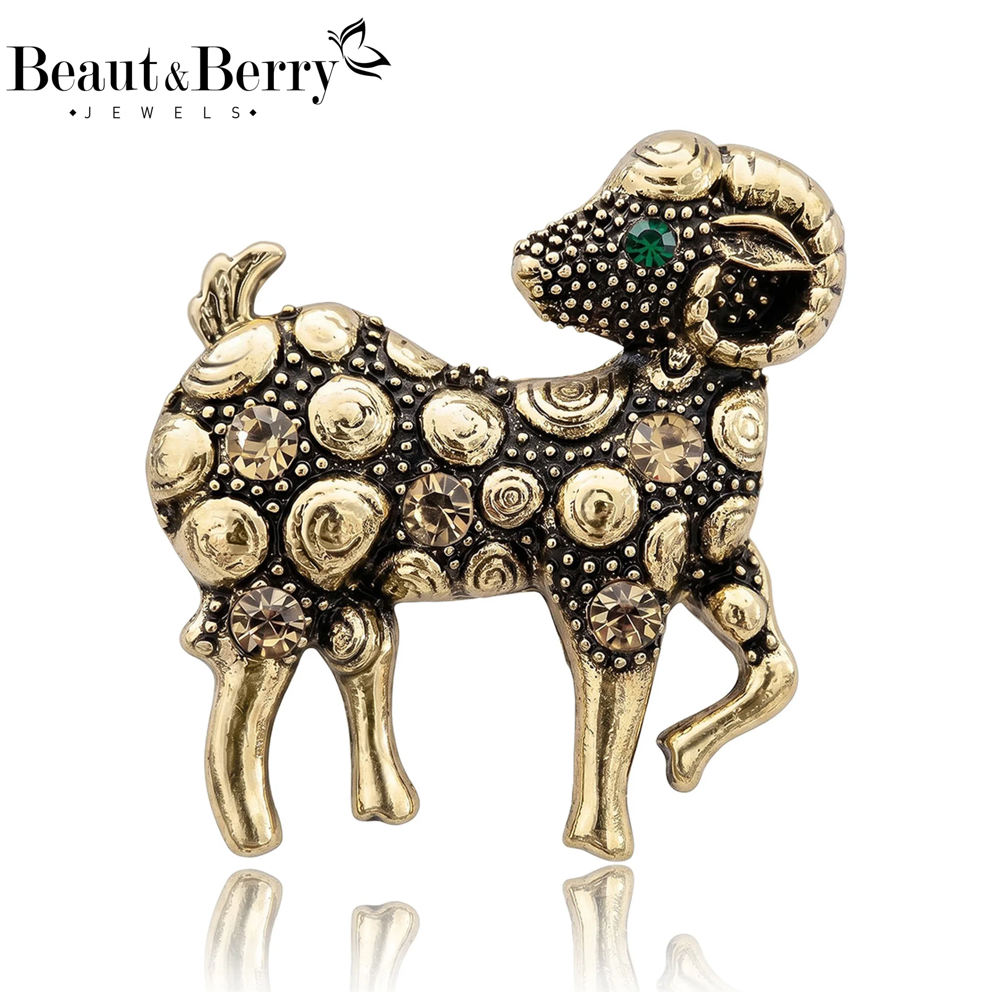 Beaut&Berry Vintage Metal Sheep Brooches for Women Unisex Animal Pins Casual Party Jewelry Accessories Gifts Decoration
