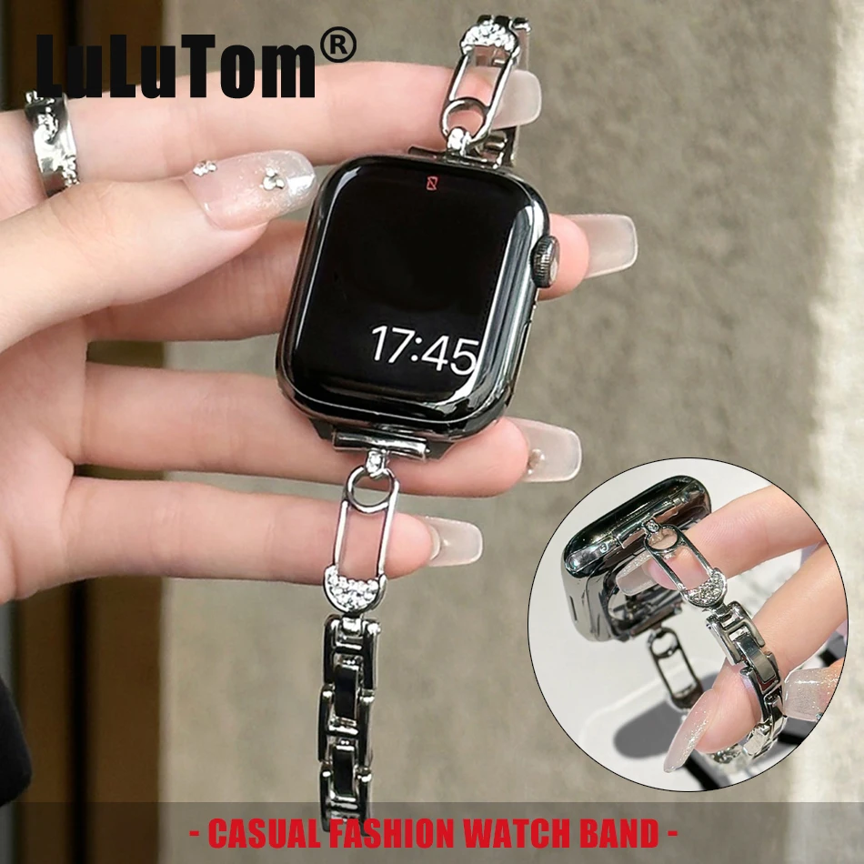

Fashion Paperclip Shape Diamond Bracelet Band for Apple Watch 11 10 9 8 7 SE Ultra Strap Iwatch Series 38 40 41 42 44 45 46 49mm