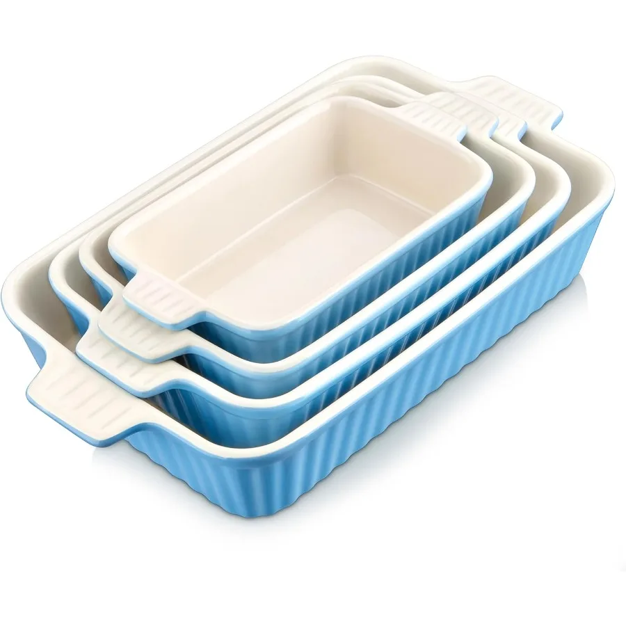 

Casserole Dishes for Oven, Porcelain Baking Dishes, Ceramic Bakeware Sets of 4, Rectangular Lasagna Pans (9.4"/11.1"/12.2"/14.7"