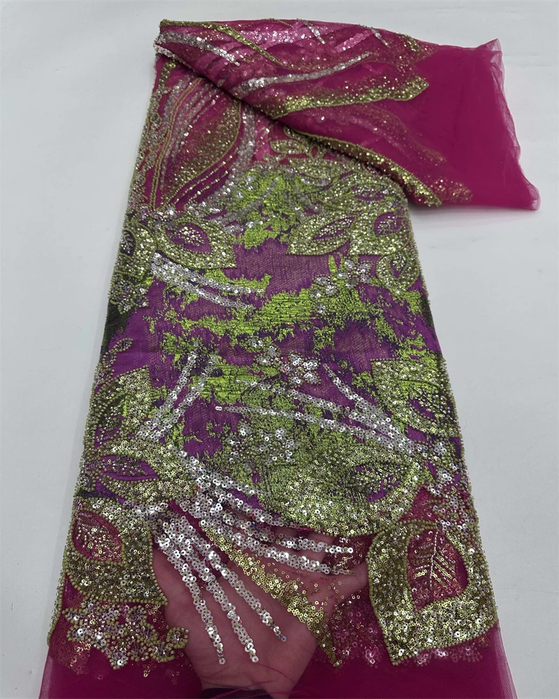 Hoge kwaliteit Afrikaanse handgemaakte kralen kant stof naaien pailletten borduurwerk Nigeriaanse kant stof vrouwen trouwjurk