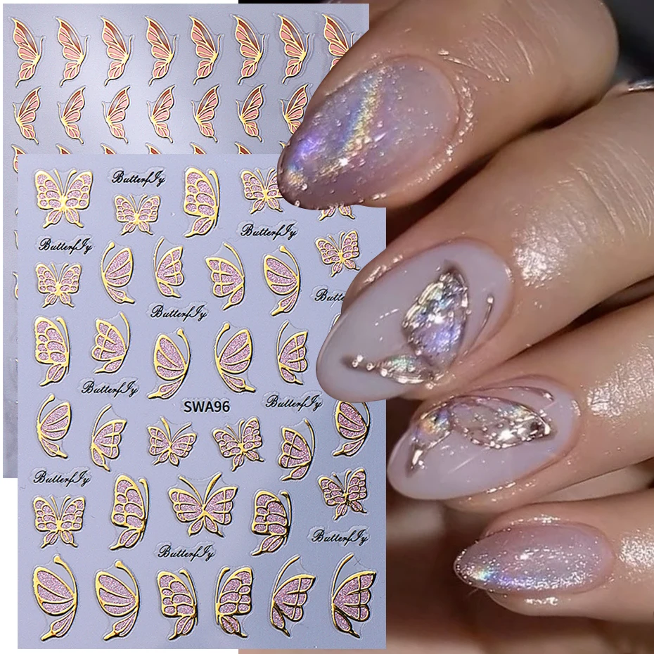 2 stuks gouden vlinder nail art stickers 3D gouden rand vlinder DIY zelfklevende stickers elegant ontwerp sliders manicure decor