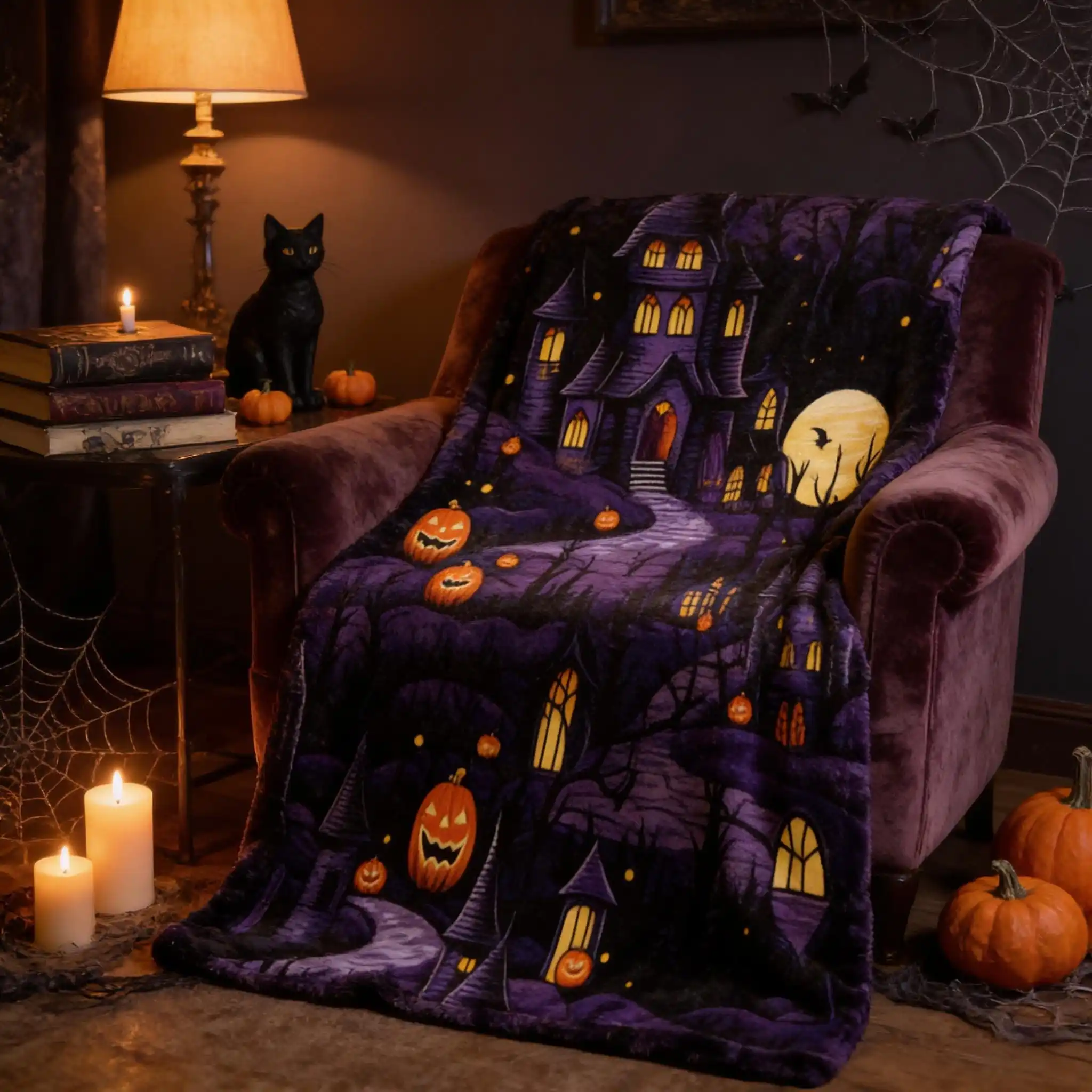 Halloween Cartoon Blanket Flannel Printed Blanket for Camping&Travel Suitable for Sofa Bedroom Living Room watch TV