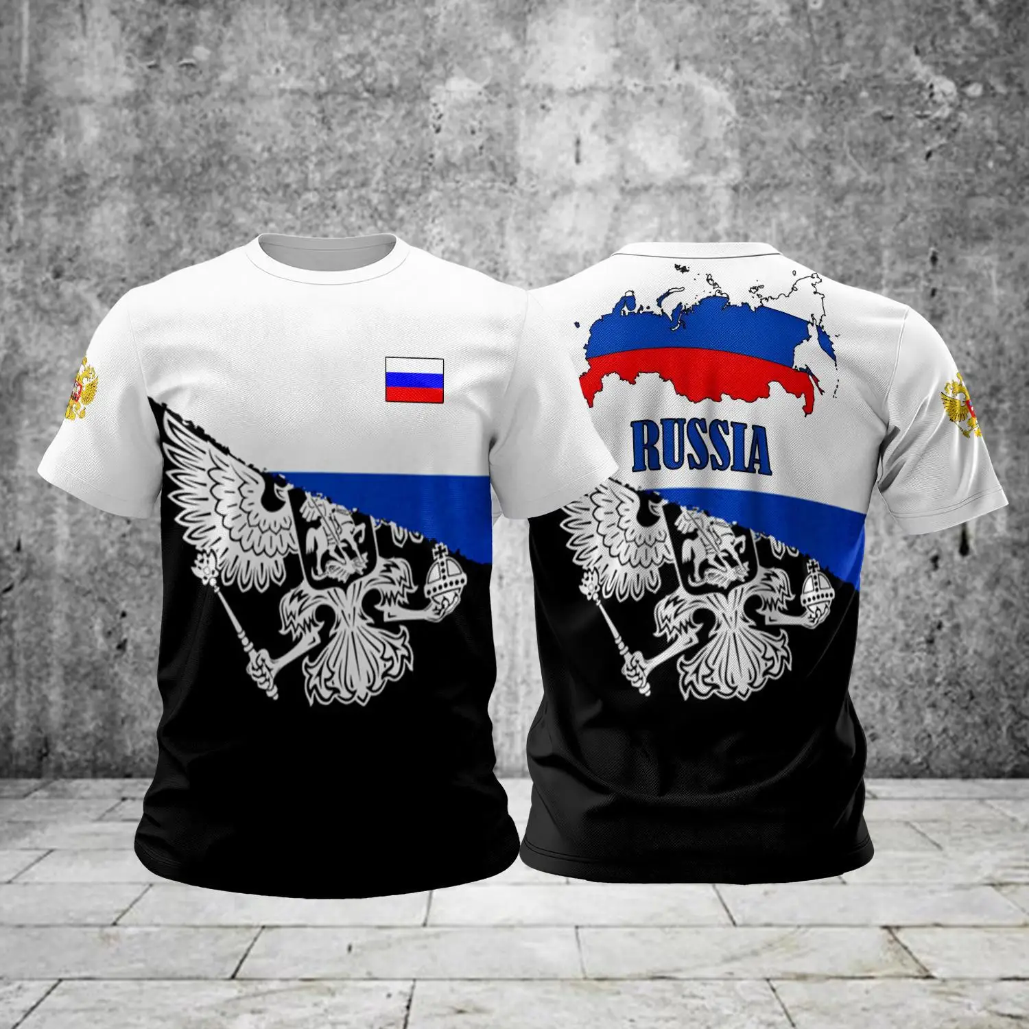 Vintage Russia National Emblem Skull Graphic T-shirt For Men 3D Full Print Quick Dry Gym Workout Casual Streetwear Short Sleeve