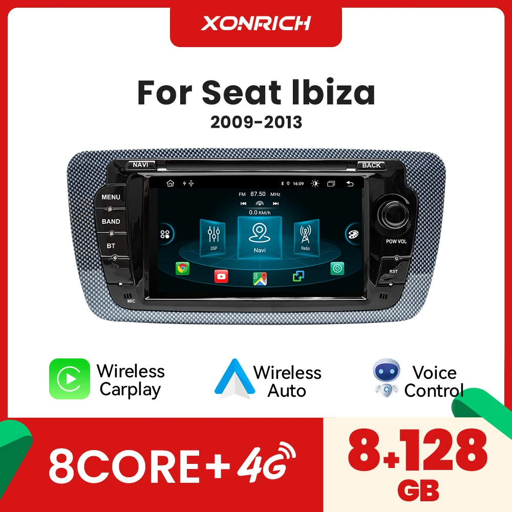 XONRICH Drahtloses CarPlay für Apple Android Auto Autoradio für Seat Ibiza 6j 2009 2010–2013 GPS Multimedia Stereo Touchscreen
