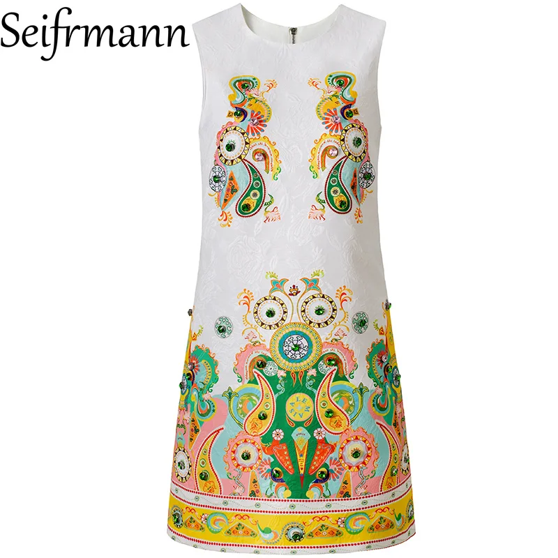 Seifrmann 2026 Summer Women's clothing New Fashionable Round Neck Sleeveless Nail Bead Jacquard Dress