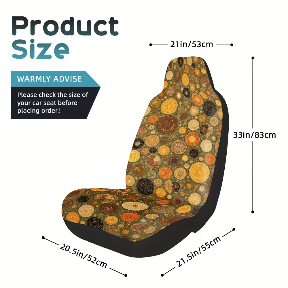 Set Of 2, Distinctive Earthy Circular Abstract Design Car Seat Protectors, Cozy And Easy To Maintain, Fit For Cars, Suvs, And Tr