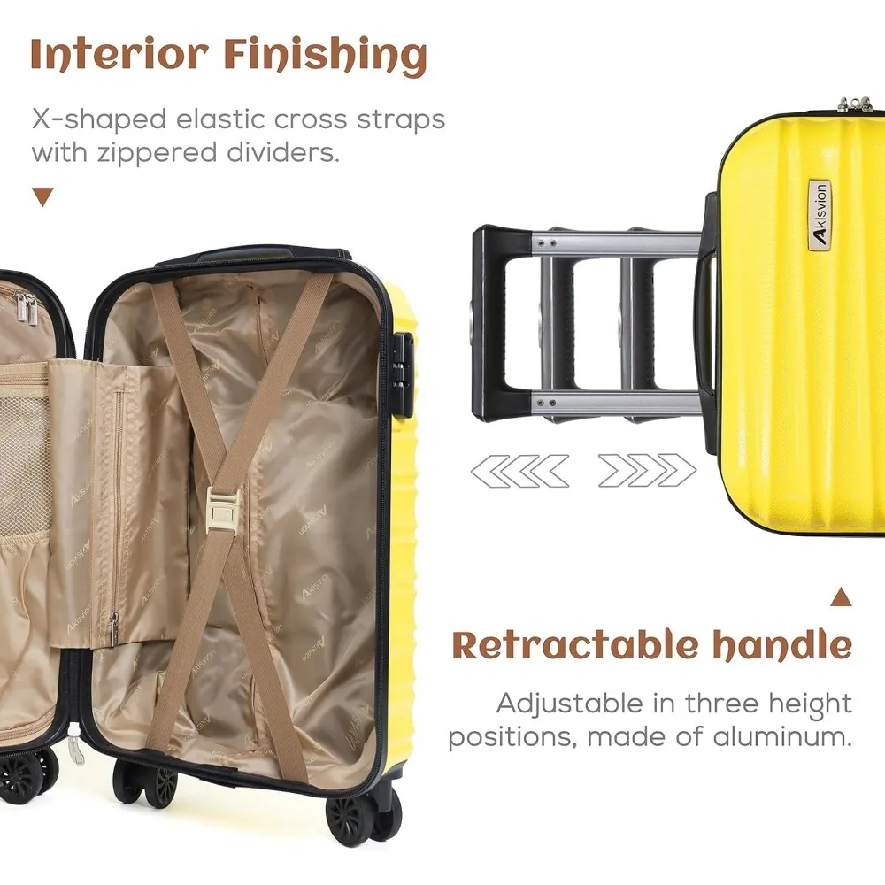 ABS Hardshell Spinner Luggage Set: 3 Piece Carry-On Suitcase, Weekender Bag, Toiletry Bag - Yellow Travel Essentials
