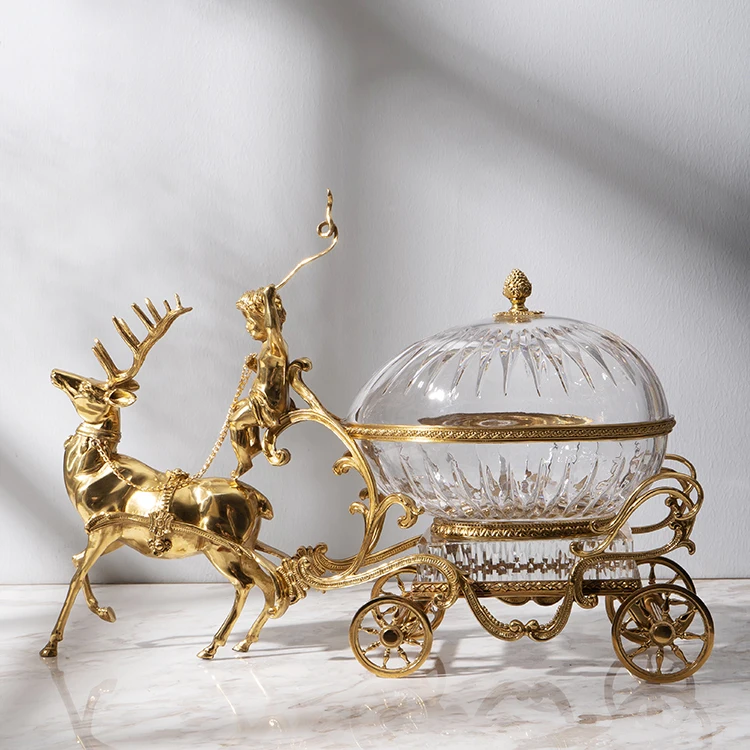 European transparent crystal glass deer cart candy box ornament, high-end luxury living room entrance fireplace crafts