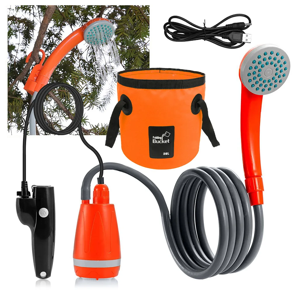 Outdoor Portable Camping Shower Kit with 2.5-3.5L/min Water Discharge 2m Hose USB Charging 30-60min Battery Life Camp Shower