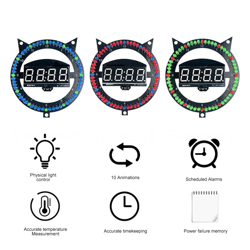 5V LED Fun Alarm Clock Multi-Function Kitten Clock Creative Light Control Temperature Assembly DIY Electronic Soldering Kits