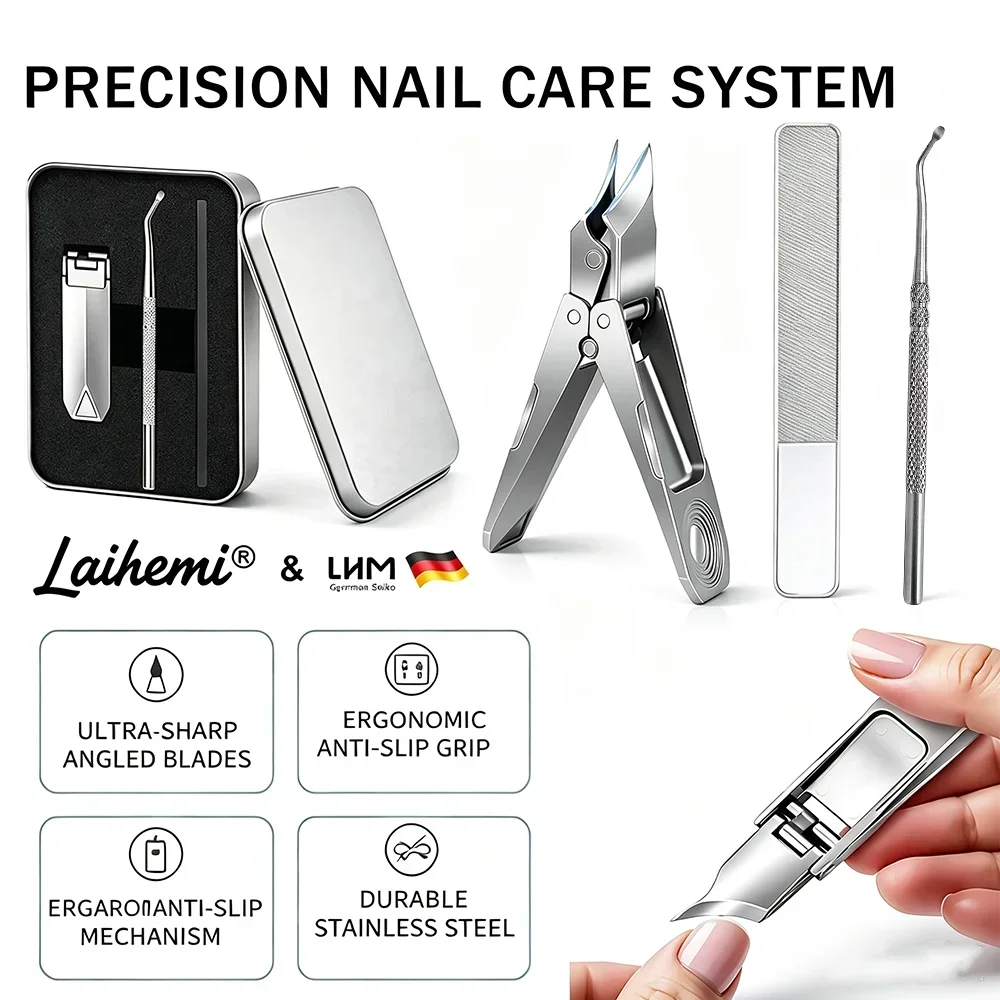 Foldable Nail Clippers with Nail Catcher, Portable Angled Nail Cutters for Thick Ingrown Nails, Stainless Steel Mini Manicure To