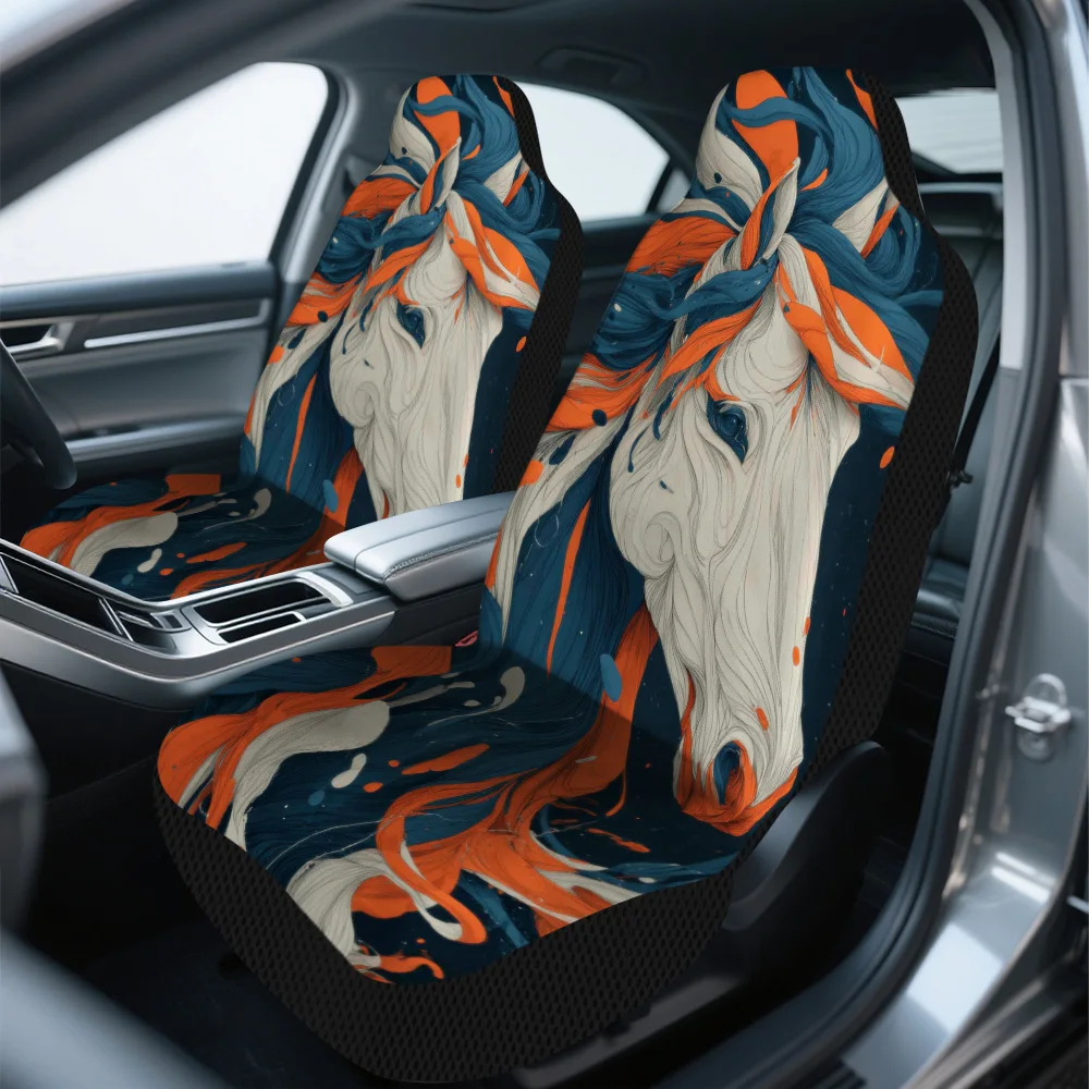 2pcs Flowing Horse Portrait Print Front Seat Covers | Polyester Fiber, Quick To Remove And Wash, Ideal For Long Road Trips And W