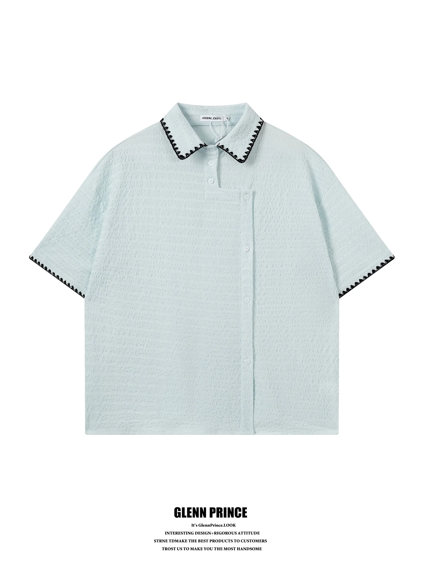 

Korean Style Handmade Stitch Short Sleeve Men's Shirt Texture Sensation Cleanfit Loose Fit Summer Casual Breathable Polyester