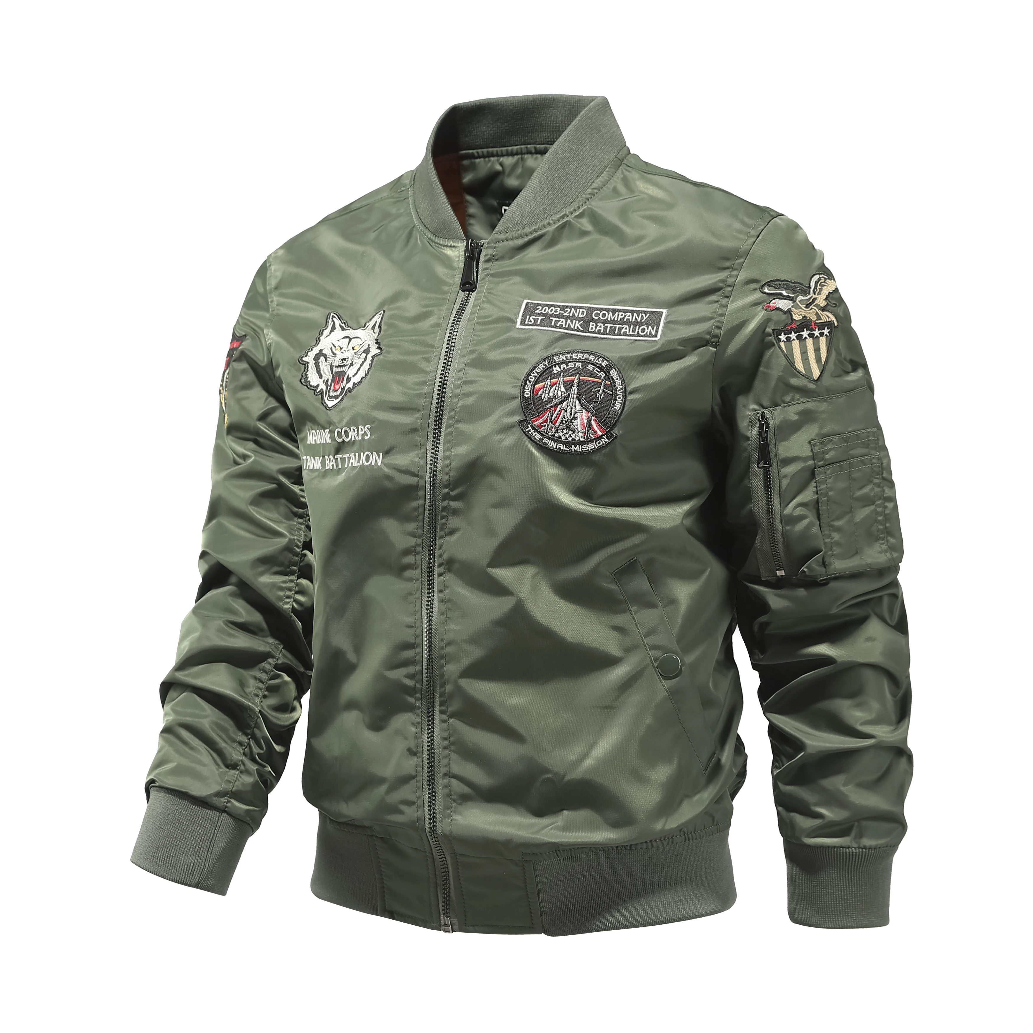 American retro MA1 pilot jacket, men\'s embroidered baseball jacket, spring and autumn oversized loose work cycling jacket trend