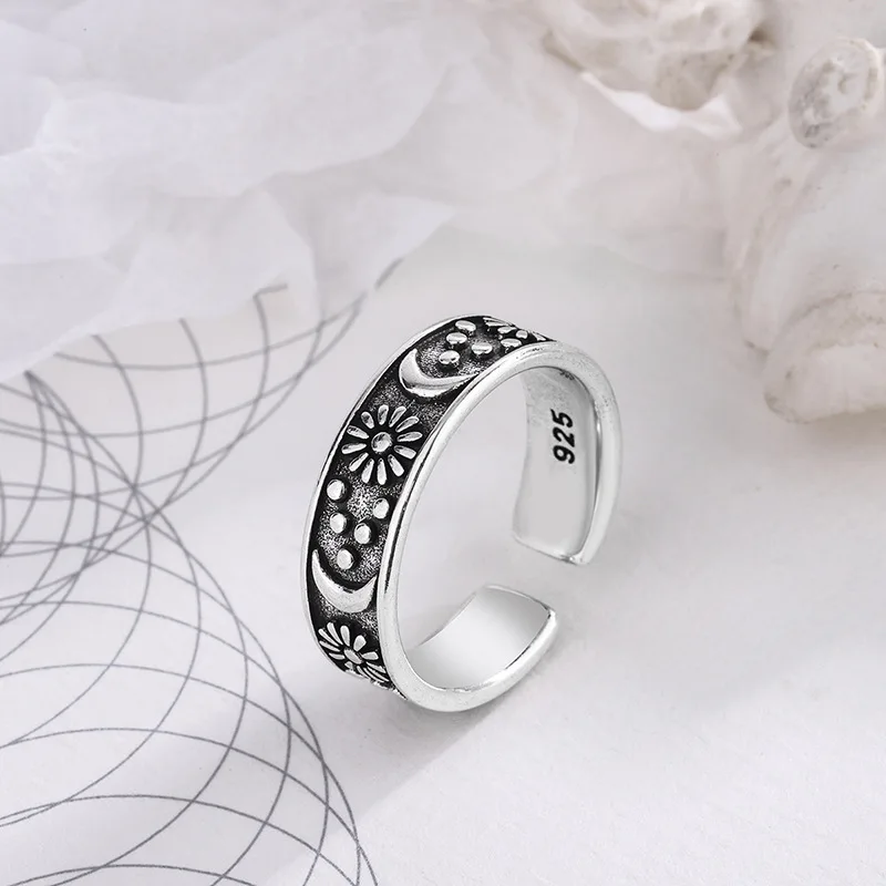 Retro Moon Star Rings Fashion Simple Women Titanium Steel Ring Jewelry Gift Engagement Wedding Rings