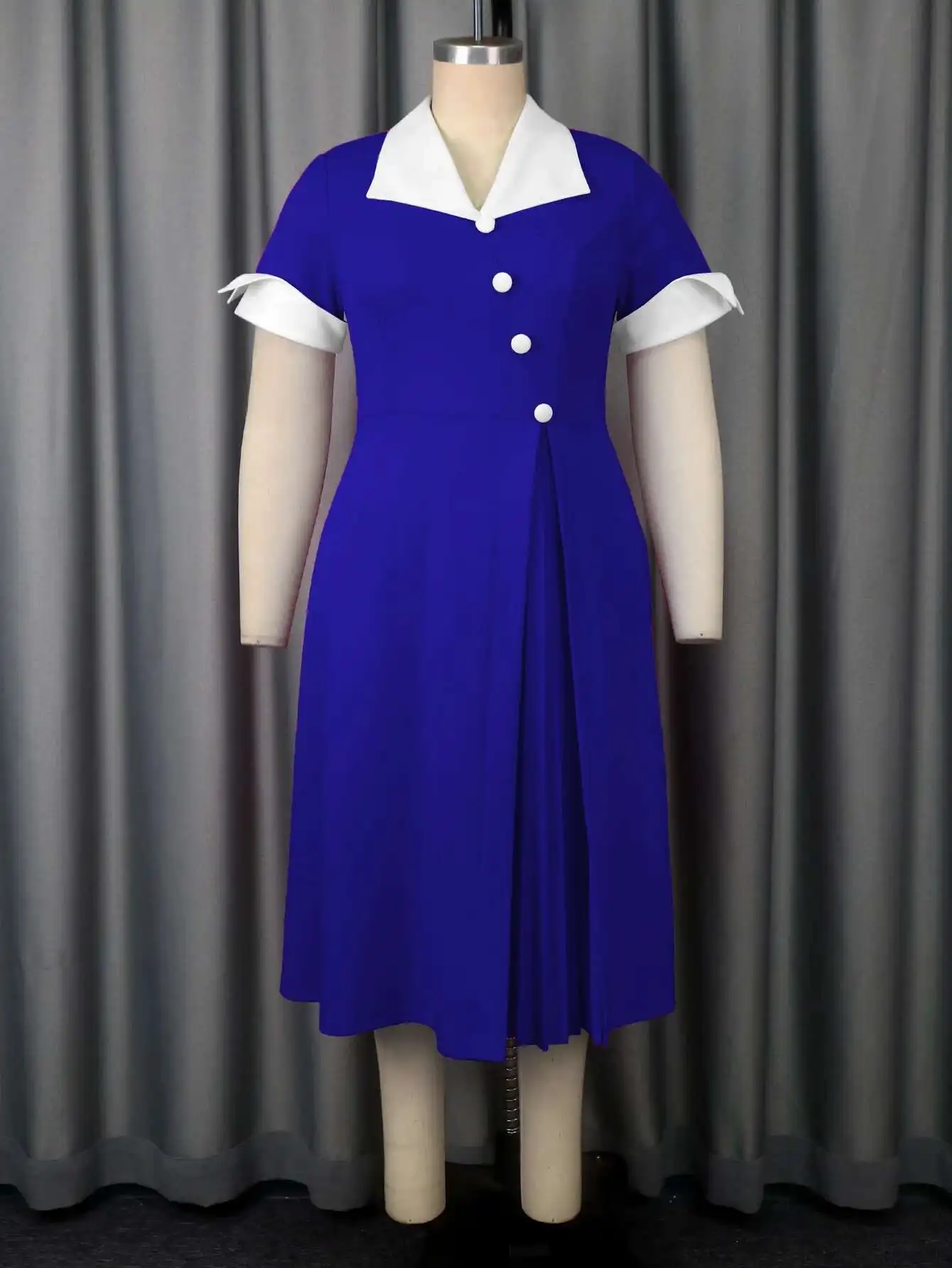 

Am050238high Waist Slimming Color Block Turn-down Collar A-line Dress Elegant Cocktail Party Dress Robe Vestido Women Elegant 1