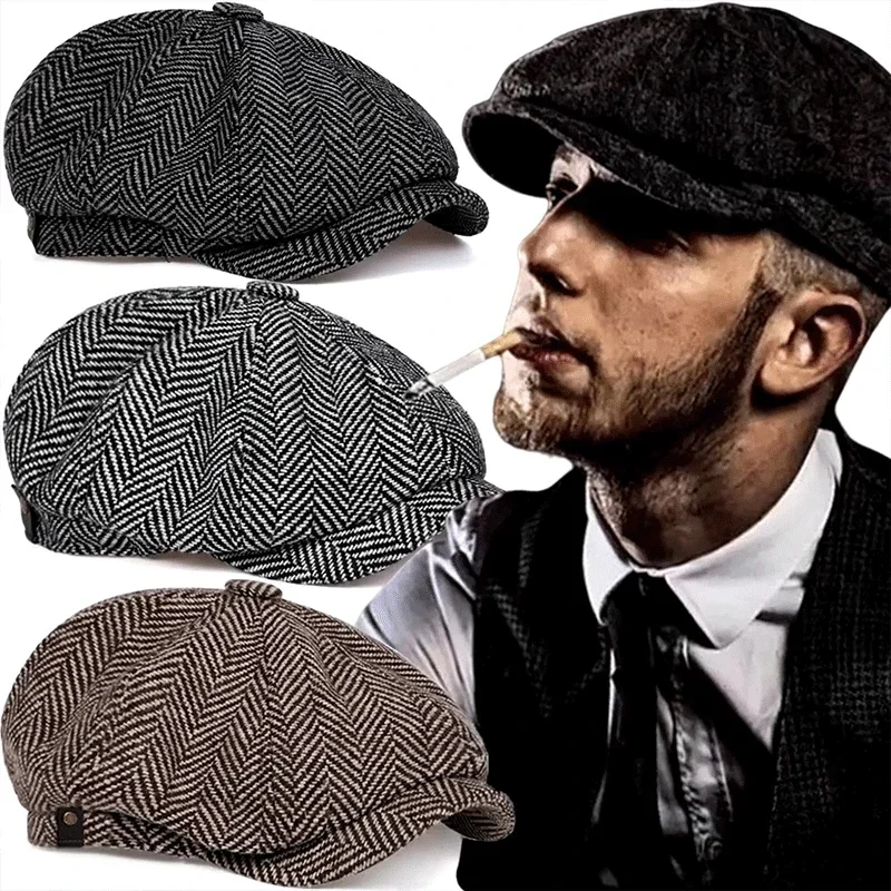 Hat Men Beret Cabbie Driving Hunting Caps Vintage Tweed Peaky Blinders Berets Flat Peaked Cap Street Hats for Men Women image 2