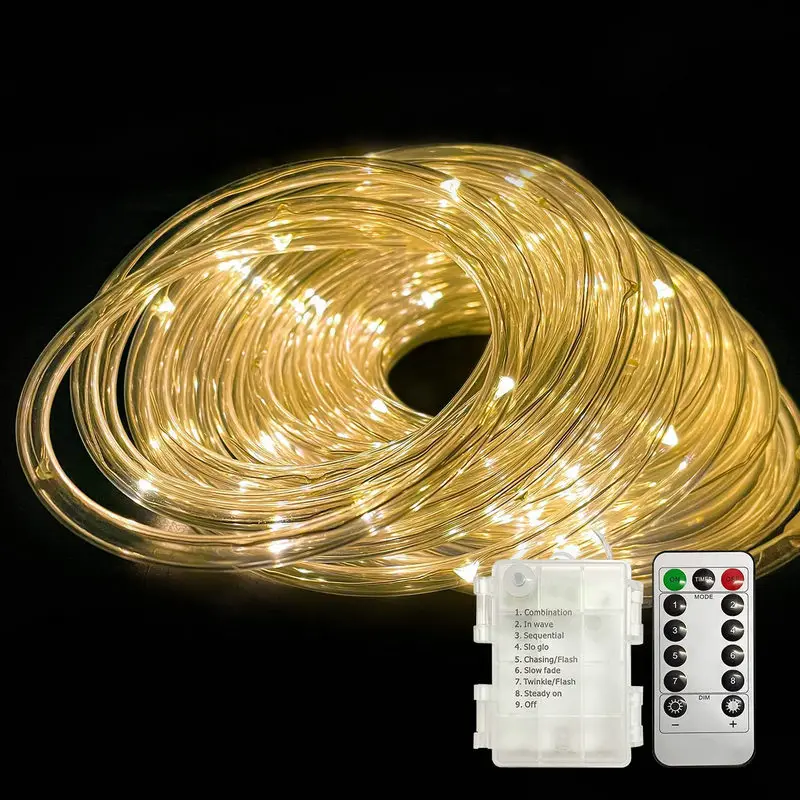 Corde lumineuse à 200led 22m, fonctionnement à piles, tube lumineux féerique étanche pour l'extérieur et l'intérieur, télécommande avec minuterie, décoration d'arbre