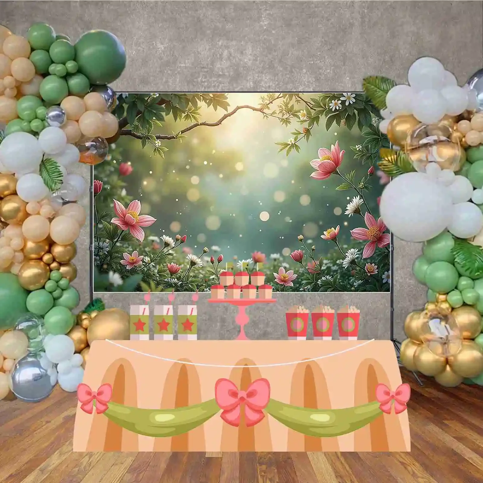 MOON.QG Fairy Spring Green Pink Bokeh Photography Background Floral Garden Flower Backdrop Children Studio Photozone Accessories
