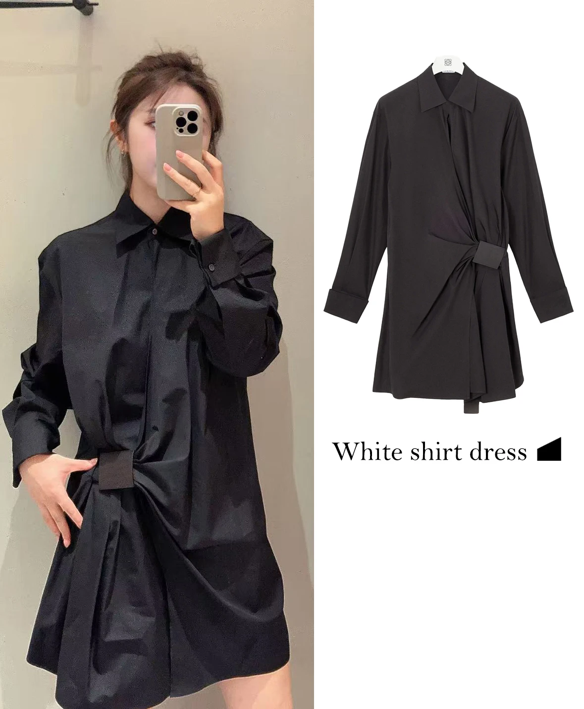 

FWRD Black Irregular Waist Shirt Dress Black Casual Waist Shirt Dress Womens Fashion Street Shirt Dress #FWRD0067