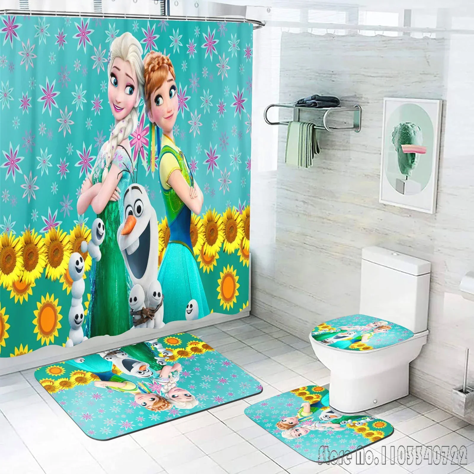 Frozen, Elsa, Princess Aina Bathroom Accessories Shower Curtain Anime 4 Piece Set Mats And Curtains Home Anime