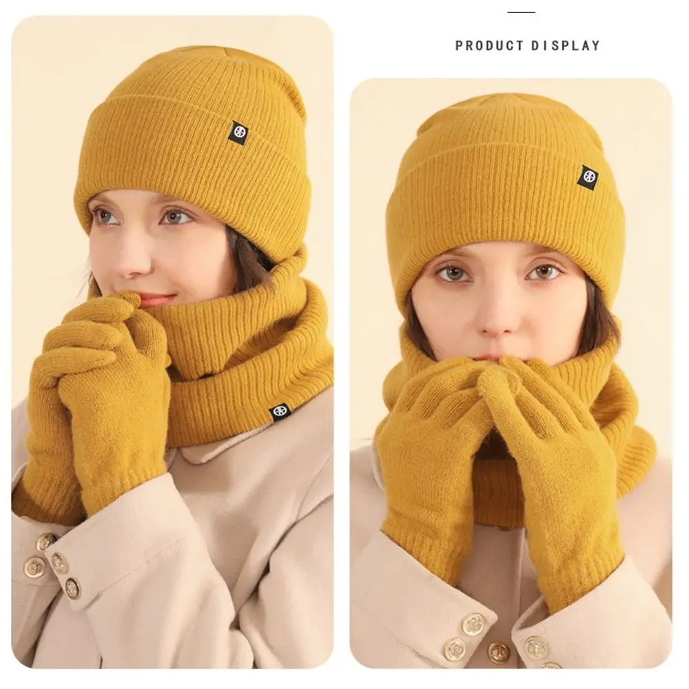 الهدايا الدافئة قبعة صوف قبعة وشاح قفازات الطقس البارد لينة قفازات شاشة اللمس عادية متماسكة الشتاء قبعة للنساء الرجال #2