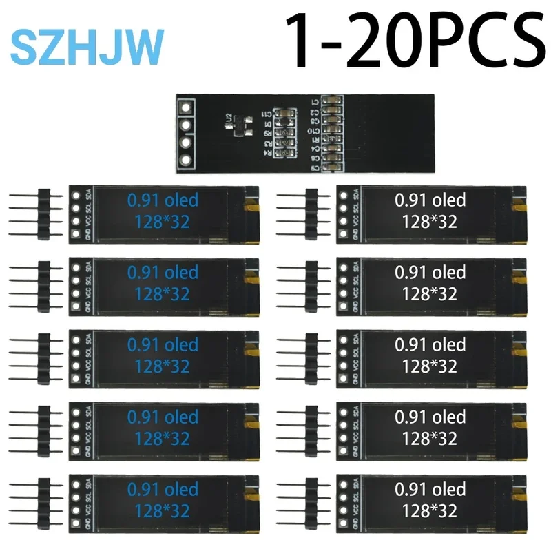 0.91 Inch 128x32 IIC I2C White / Blue OLED LCD Display DIY Module SSD1306 Driver IC DC 3.3V 5V for Arduino