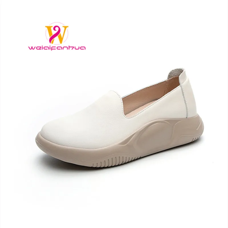 

Little White Shoes Women's Platform Increase Height2023spring New Nurse Single Shoe Head Layer Cowhide Sports Student Boardshoes