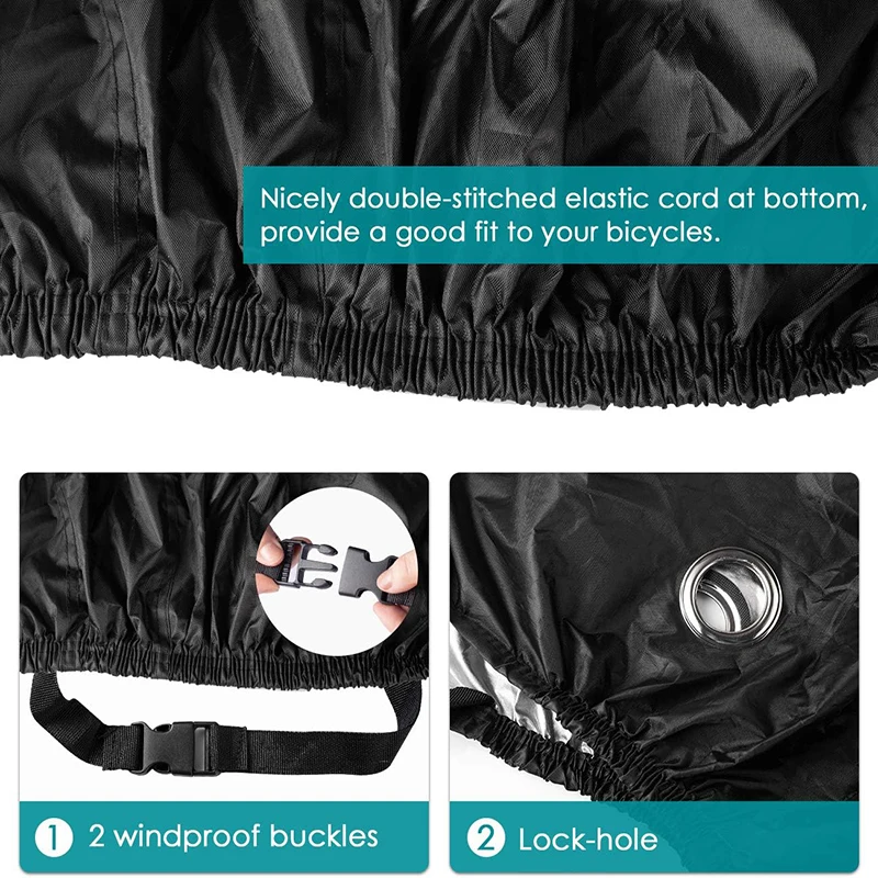 Bike Cover for 2 Bikes with Lock Hole 210D Oxford Outdoor Waterproof Bicycle Covers Rain Sun UV Dust Wind Proof Bikes Storage