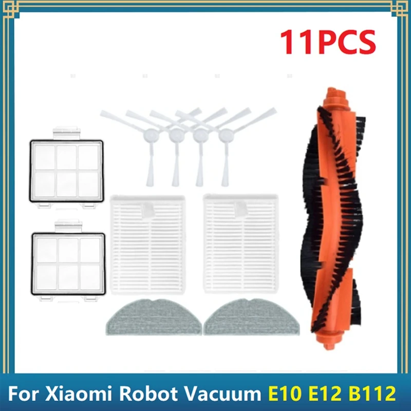 11PCS For Xiaomi Robot Vacuum E10 E12 B112 Vacuum Accessories Main Side Brush HEPA Filter Mop Cloth Primary Filters