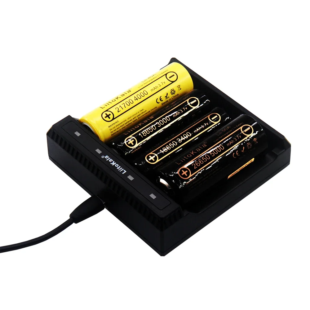 LiitoKala Lii-L4 18650 Rechargeable Battery Charger for 3.7V 26650 21700 20700 20650 18500 18350 CR123A with USB Cable