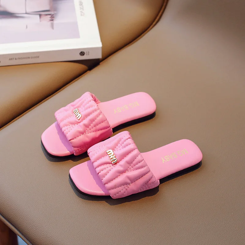 2024 New Flats Open Toe Slide Sandals Non-slip Flip Flops Children Soft Home Slippers Kids Girls Cute Non-slip Beach Slippers