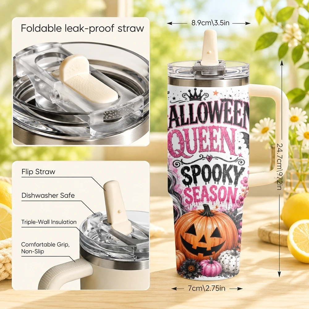 The Ghostly Witch Vacuum Flasks 40oz Stainless Steel Tumbler with Handle Straw Lid Vacuum Insulated Double Wall Leak Proof