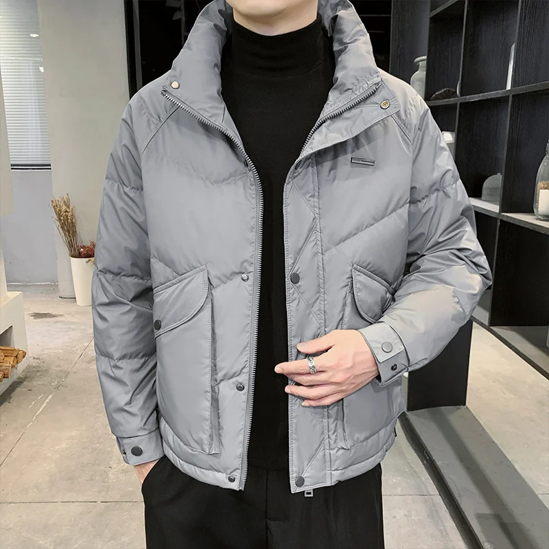 Solid Color New 2024 Autumn Winter Duck Down Jacket Men's Short Stand Collar Casual Thick Warm Coat Parkas Outwear Tops Clothing