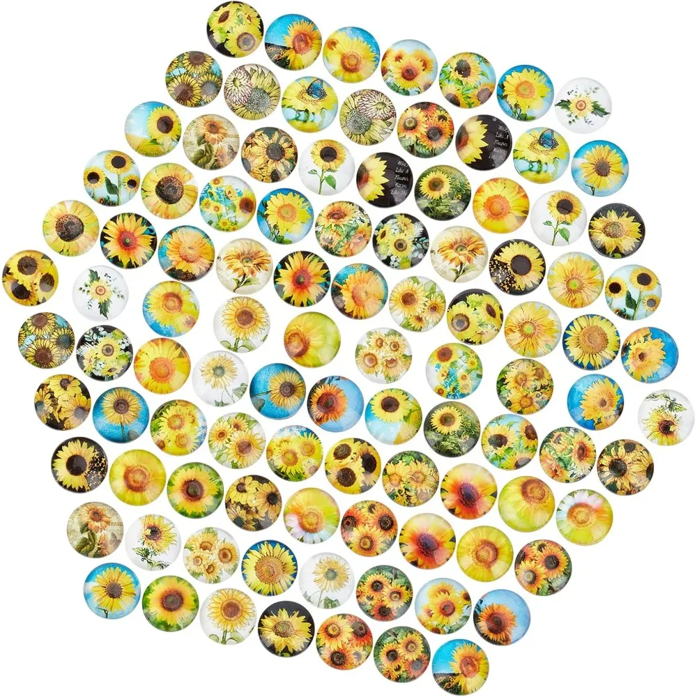 Cabochons en Verre de Tournesol, Carreaux de Mosaïque Ronds, Verre Imprimé de Mosaïque Demi-rond, Cabochons pour Photo Camée, 12mm, 100Pcs