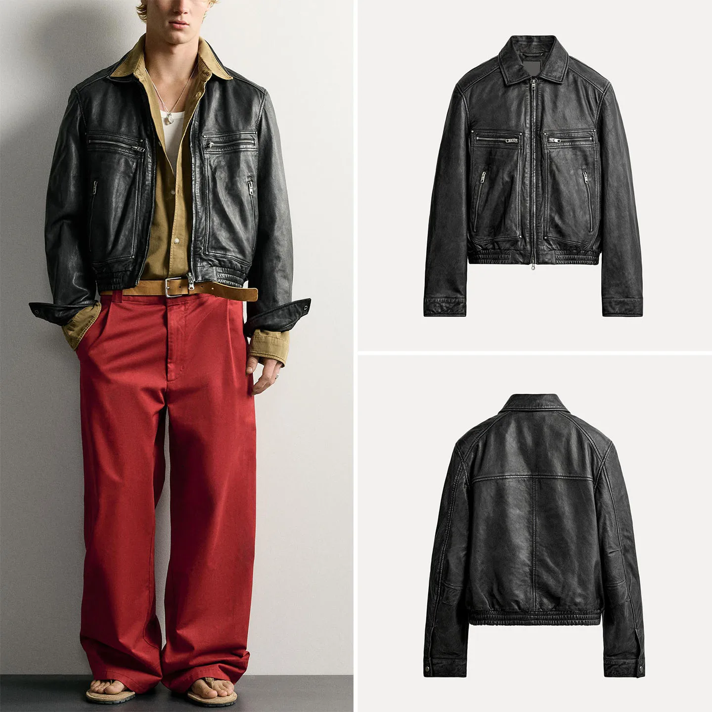 Fashionable Long Sleeve Collared Zipper Short Jacket Men's Autumn Wear Casual Style Loose Fit Other Material 100% ZADATA Brand