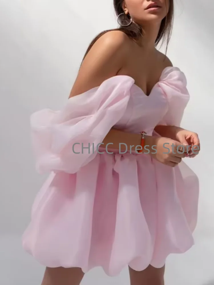 Elegante galajurken off-shoulder gezwollen korte a-lijn roze avondjurk meisjes verjaardag homecoming feestjurk 2025, op maat