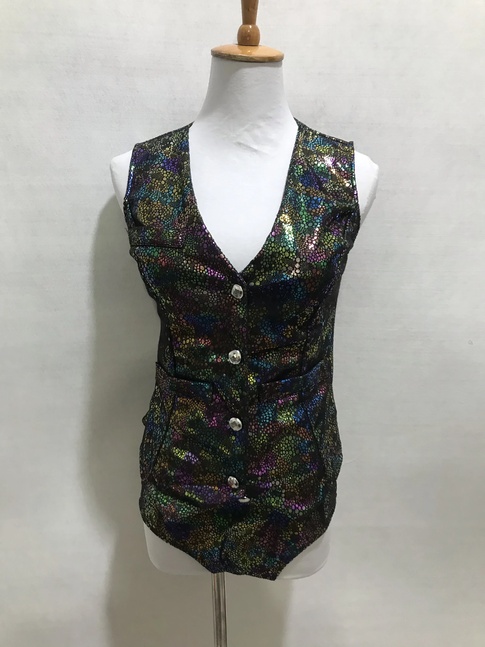 Bright And Colorful Leather Light Vest Slimming Suit For Nightclub Bar Female DJ Singer Leading Dance Stage Performance Costume