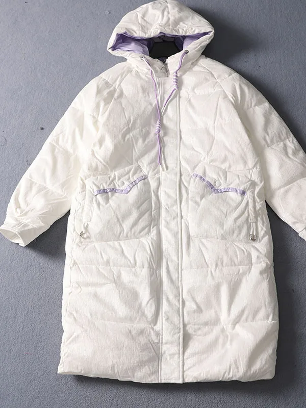 

Women's Outdoor Windproof Hooded Jacket Thickened Warm White Zipper Cotton Coat Long Sleeve Regular Sleeve Length Middling