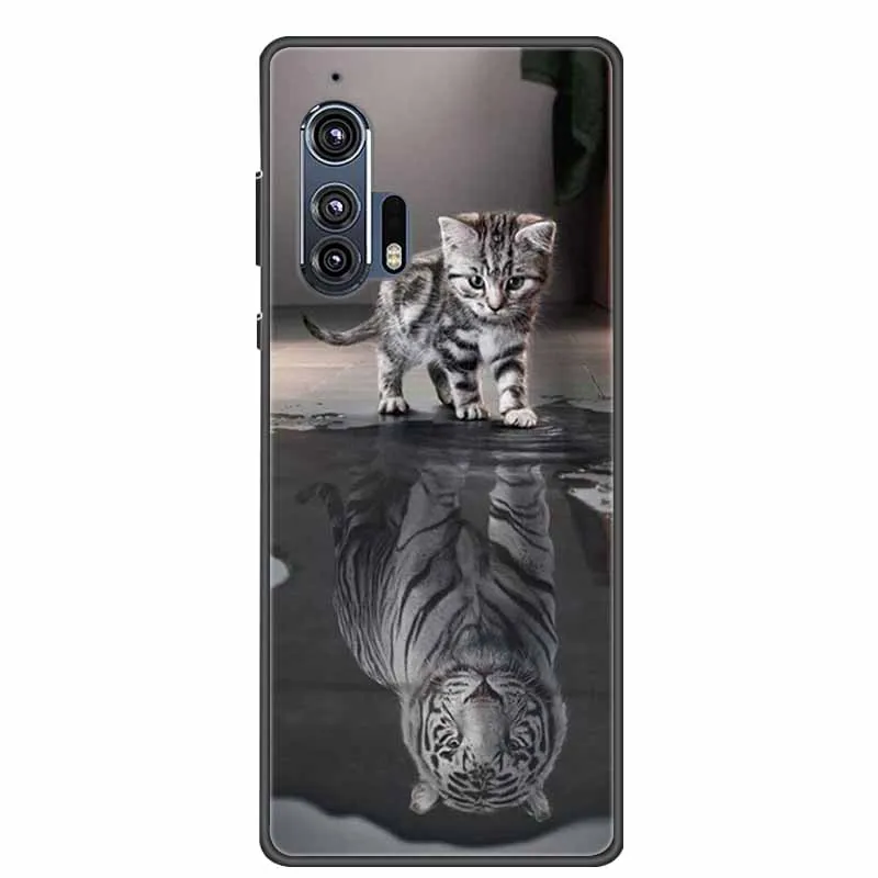 For Motorola Edge Plus 2020 Phone Case Cover Lion Wolf Tiger Black Silicone Soft Back Cover Case For Moto Edge+ Plus Case Fundas