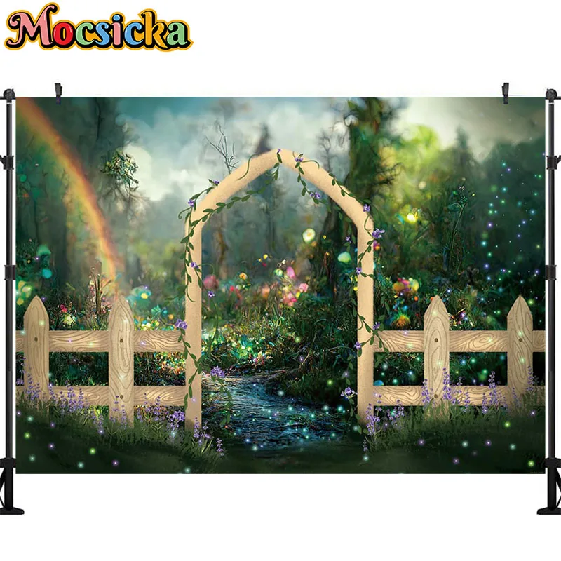 Mocsicka Fairy Tale Wonderland Forest Mushrooms Backdrop Summer Photography Background Flowers Castle Decor Baby Shower Banner