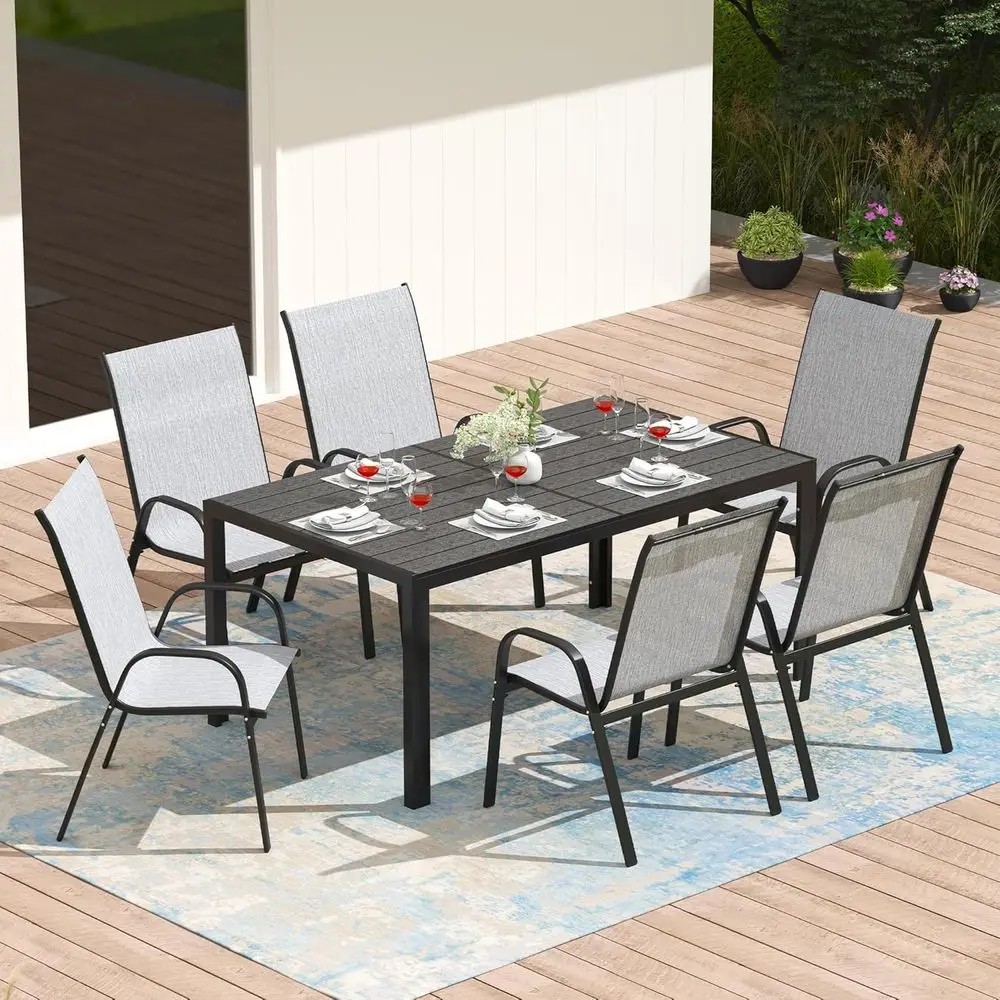 

7-Piece Weather-Resistant Outdoor Dining Set with Stackable Chairs and HDPE Table for Patio, Garden, and Poolside