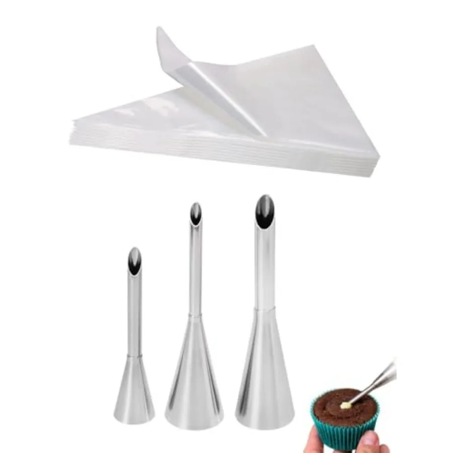 Cupcake and Doughnut Filler Tool with 3 Bismarck Piping Tips and 20 Disposable Piping Bags 12 inch
