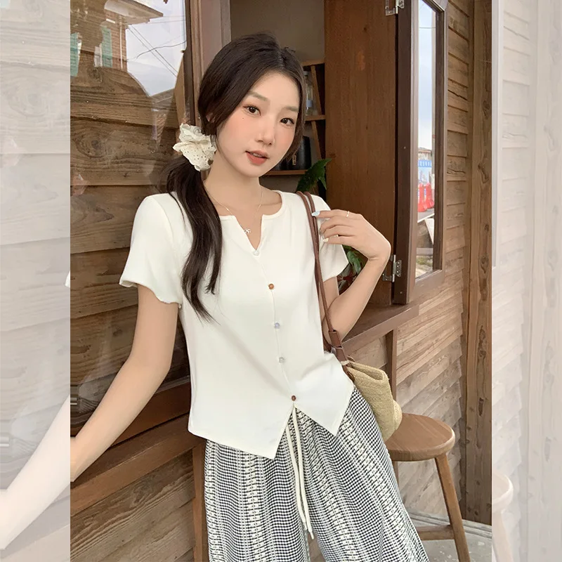 

Абрикосовый женский летний однобортный кардиган с круглым вырезом, обычными плечами и короткими рукавами, элитный топ для миниатюрных размеров