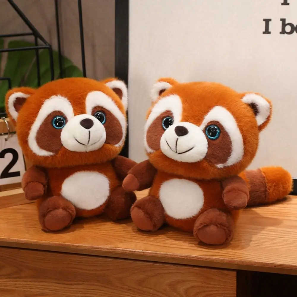 Creativo Rosso Panda Procione Peluche Bambola Morbido Cuscino Seduta Postura Occhi Verdi Procione Peluche Kawaii 20 cm Regali Per Bambini