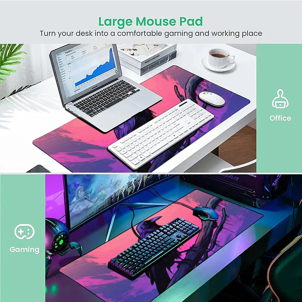 موضوع الغربان في ukiyo-e Mouse Pad Desk Mat حصير الألعاب ملحقات مكتب مطاطية مضادة للانزلاق مناسبة للمكتب والألعاب