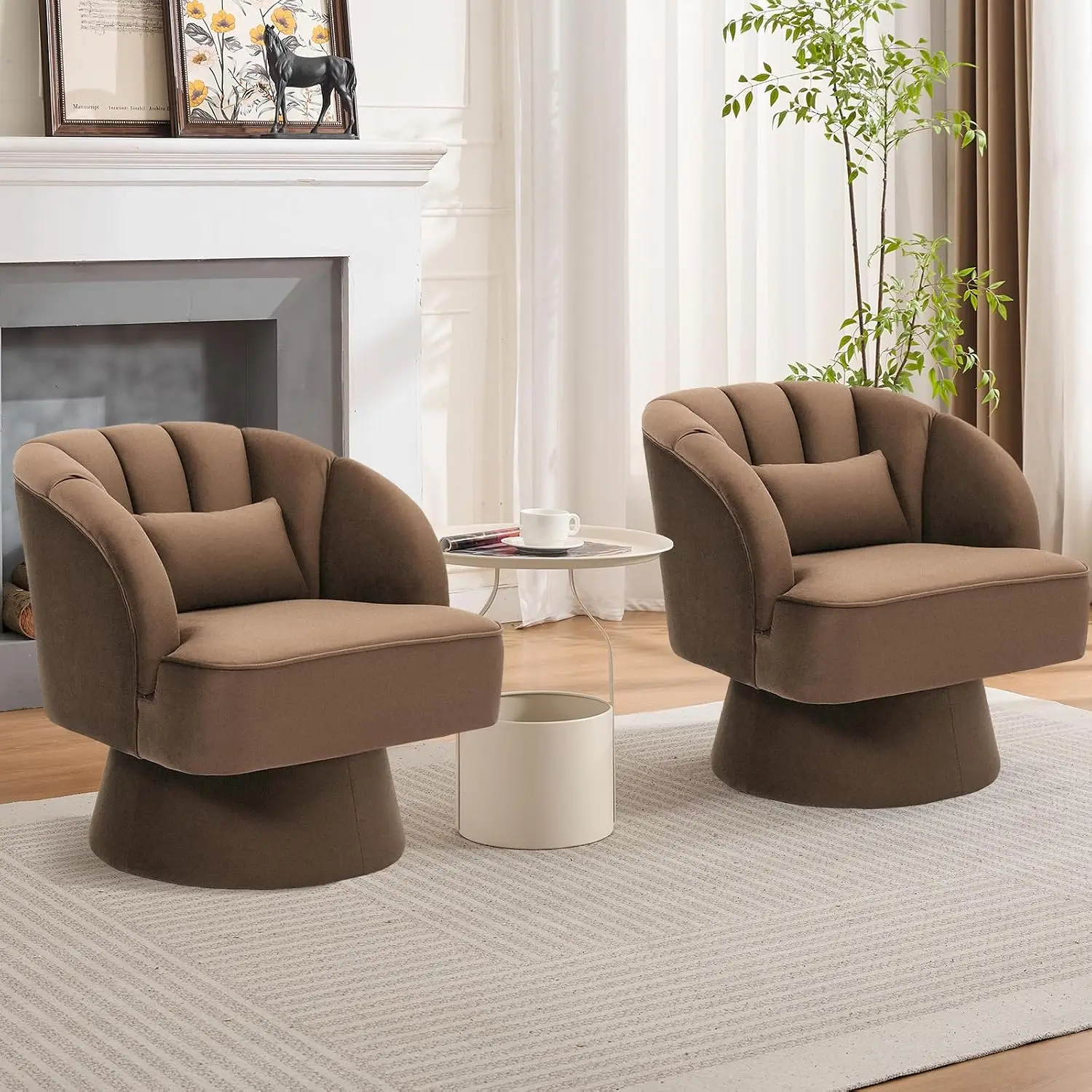 Ultra-Plush Swivel Barrel Chair 360° Velvet Lounge Armchair with Cloud Padding & Striped Backrest for Living Bedroom Reading Noo